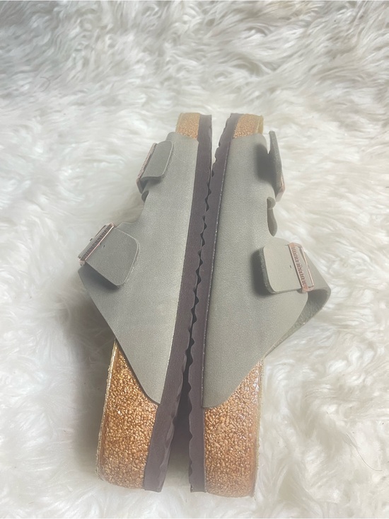 Birkenstock Arizona Men Taupe Slide Sandals with Rose Gold Buckles  SZ12 main image 8